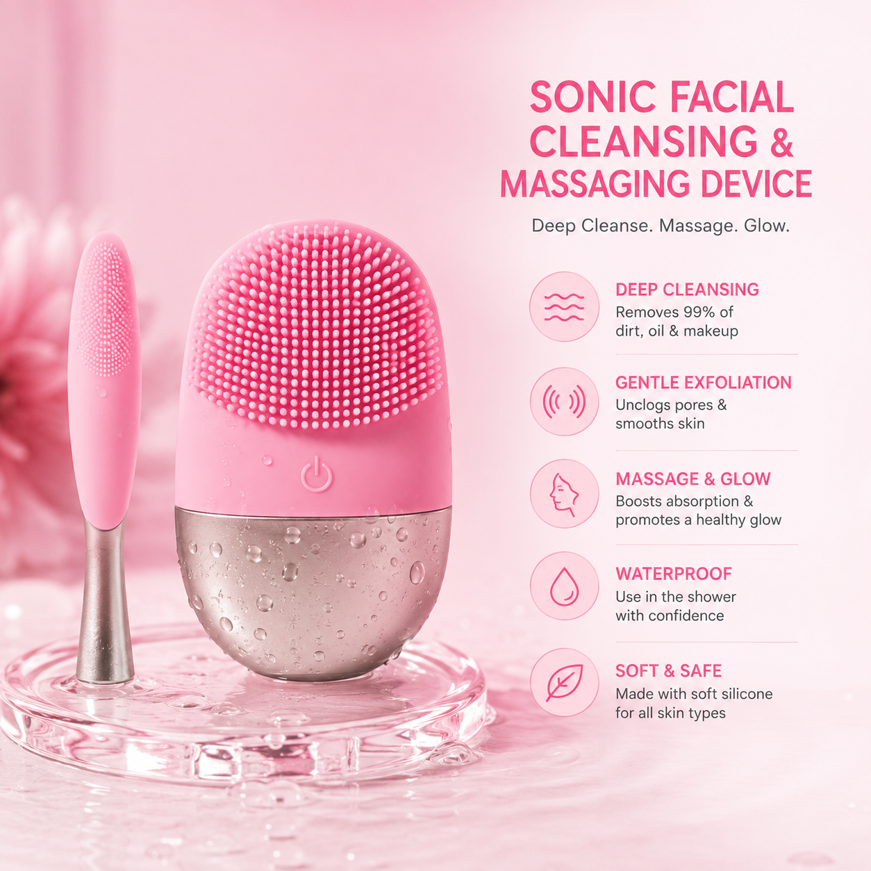 GlowCleanse Pro — Sonic Silicone Face Brush
