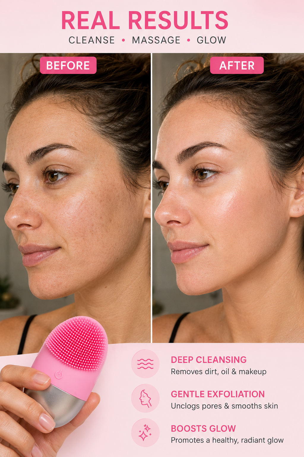 GlowCleanse Pro — Sonic Silicone Face Brush
